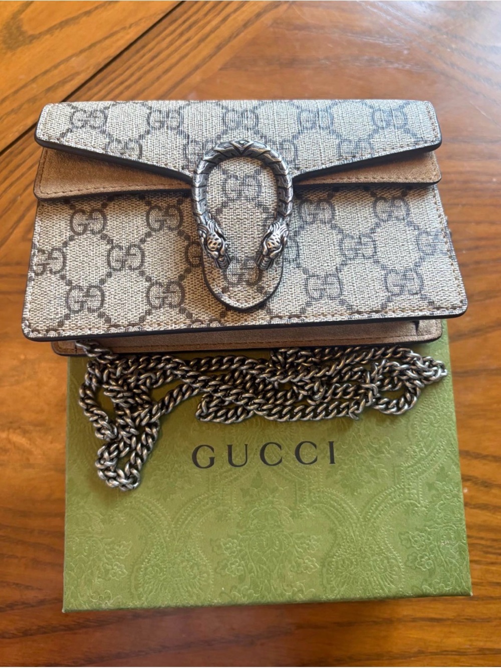 Gucci Beige GG Supreme Dionysus Mini Crossbody Bag with Silver Hardware